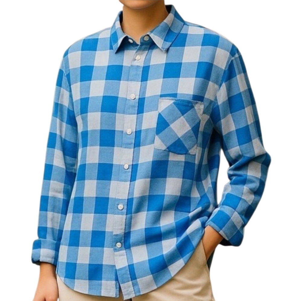 SO Women's Perfect Blue and White Checker Board Button Up Shirt - Size XL
